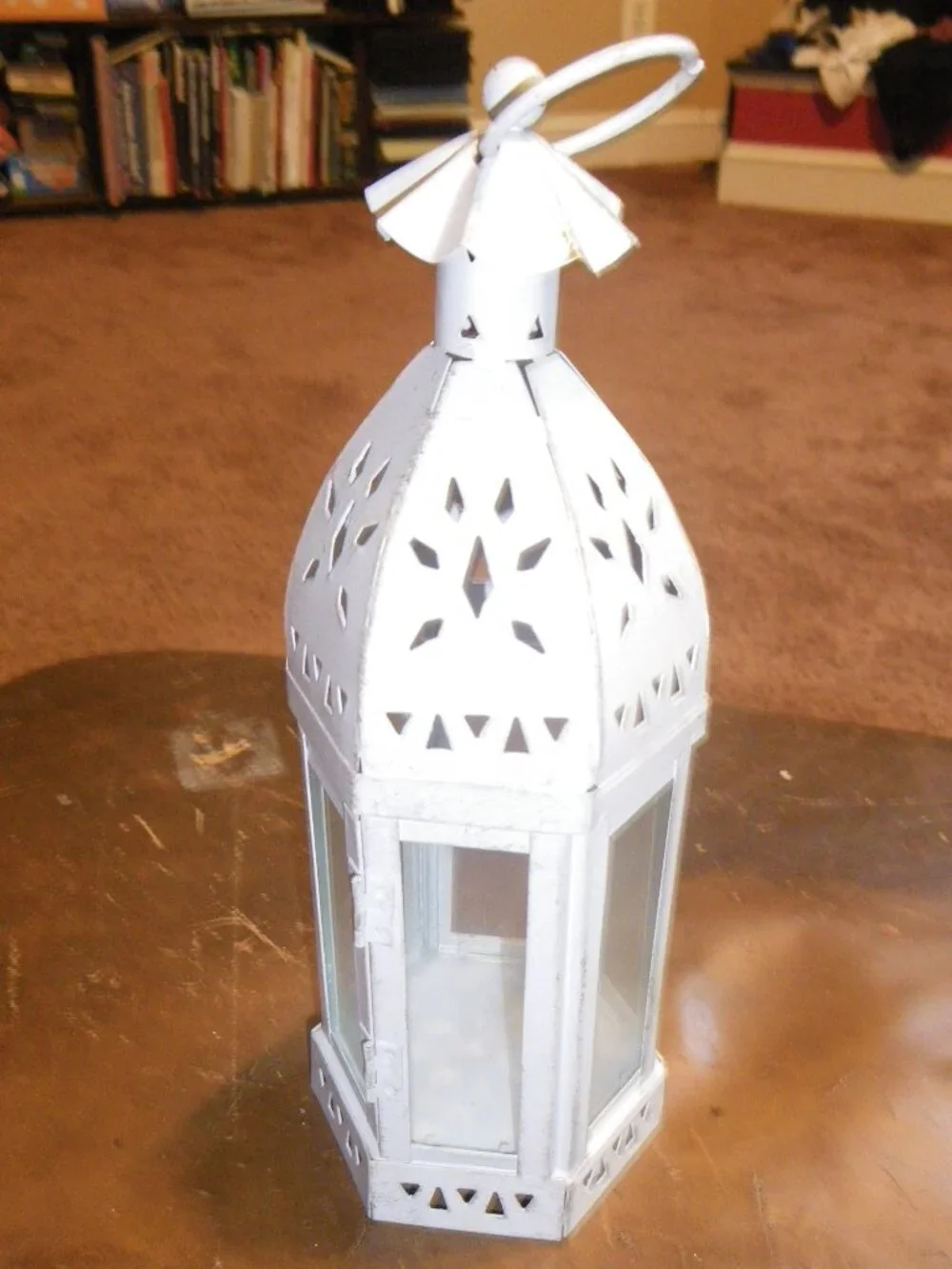 Small Grey Metal & Glass 10” Decorative Hexagonal Lantern